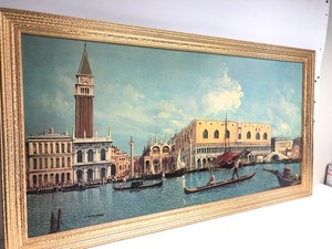 lot 237 image: LARGE Vintage Mid Century Turner Wall Accessory Textured Venetian Scene Art Print
