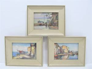 lot 145 image: 3 Small Vintage Framed Original Mediterranean Boat Scene Watercolor Paintings