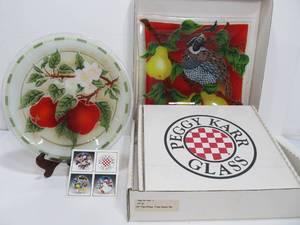lot 83 image: 2 Brand New Peggy Karr Signed Art Glass Serving ChargersPlatters