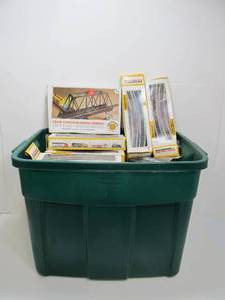 lot 117 image: Bin FULL of HO Scale Model Train Track Accessories etc