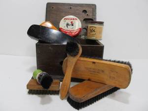 lot 160 image: Antique Telephone Box Shoeshine Kit