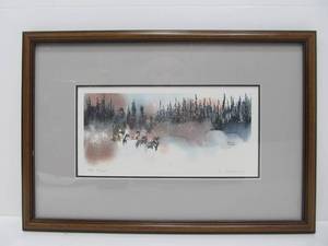 lot 198 image: Framed Signed Numbered Hoskins Sled Dog Artist Proof Print