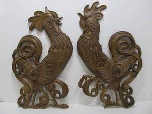 lot 199 image: Large Vintage Metal Rooster Wall Sculptures