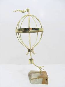 lot 202 image: Vintage Brass Hot Air Balloon Sculpture on Stone Base