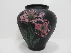 lot 10 image: Vintage 1930s Tiffin Black Satin Embossed Glass Vase
