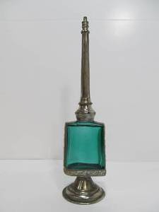 lot 17 image: Vintage Moroccan Silver Plate & Blue Glass Perfume or Oil Bottle 