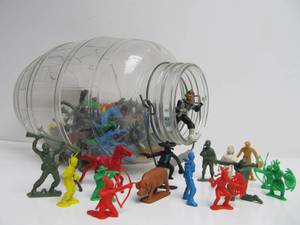 lot 231 image: Group of Vintaeg 1960s Toy Soldiers Figures etc wLarge Glass Jar