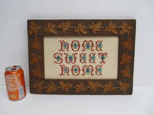 lot 326 image: Antique Chip Carved Framed Home Sweet Home Wall Hanging