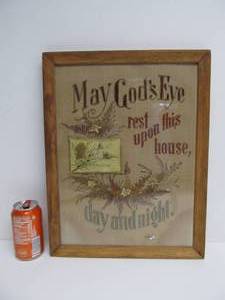 lot 327 image: Antique 19th Century Framed Needlework May Gods Eye Rest Upon this House
