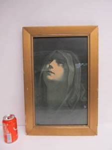 lot 328 image: Framed Antique MadonnaMary at the Foot of The Cross Portrait Print