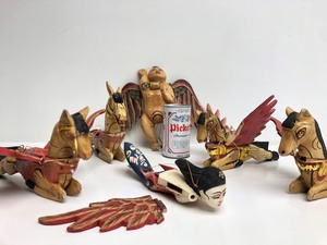lot 73 image: Group of Vintage Carved Wood Hanging Figures