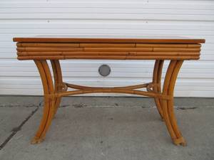 lot 266 image: Vintage Mid Century Boho Style Entry Bamboo Rattan Table