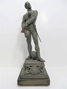 lot 280 image: Large Old Vintage FencerSword Fighter Cast Metal Sculpture