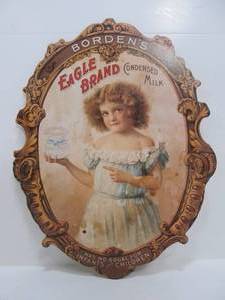 lot 287 image: Vintage BORDENS Condensed Milk Hanging Advertising Sign Card