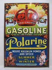 lot 313 image: Beautiful Vintage Style Standard Red Crown Gasoline & Polarine Motor Oil Porcelain Sign