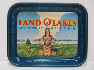 lot 314 image: Orig Vintage LAND-O-LAKES Metal Advertising Tray