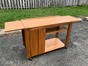 lot 343 image: Quality Vintage Signed Oak CONANT BALL Rolling Table wCabinet