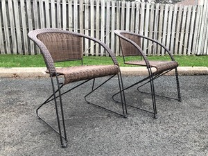 lot 346 image: Pair of Curved Back Iron Frame Patio Chairs