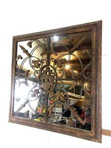 lot 351 image: Large Decorative Metal Framed Wall Mirror