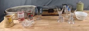 lot 79 image: Vintage Kitchen Essentials Pyrex Bowl, Coca Cola Glasses, Roasting Pan, Green Coffee Pot, Waffle Maker, & More - X