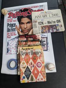 lot 141 image: Rolling Stones Prince Poster Print, 112000 Pioneer Press Newspaper & 5 Vintage Magazines - N