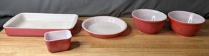 lot 214 image: Vintage Pyrex Red-Pink Assortment BakingCasseroleNesting Bowls - B