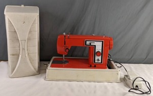 lot 236 image: Vintage Bright Red J.C. Penney Sewing Machine with Case - X