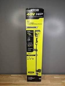 lot 8 image: Brand New Ryobi 40V HP Brushless 15 in. Cordless Carbon Fiber Shaft Attachment Capable String Trimmer with 4.0 Ah Battery & Charger RY - T