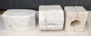 lot 250 image: Set of 3 Vintage Ceramic Molds Arnels Cup, Silhouette Mug Mold, Doc Holliday Standing Fox - X