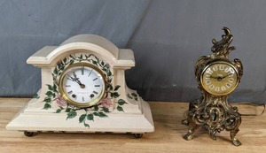 lot 293 image: Pair of Vintage Mantel Clocks Seth Thomas Sons Co. Wooden Clock &  Louis XV Rococo Style Brass Clock - Z