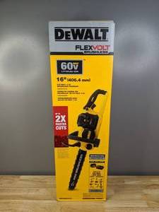 lot 6 image: Brand New DeWalt 16 in. 60V MAX Lithium-Ion Cordless FLEXVOLT Brushless Chainsaw with 2.0Ah Battery and Charger DCCS670T1 - T