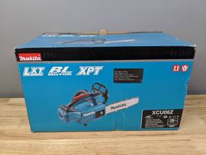 lot 28 image: Brand New Makita 10 in. 18-Volt LXT Lithium-Ion Brushless Cordless Top Handle Chain Saw XCU06Z - T