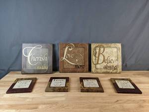 lot 330 image: Assortment of (7) Sentiment Wall Art Cherish, Love, Believe, Family, Home, and Peace - V