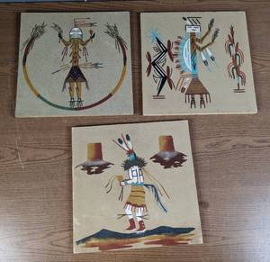 lot 432 image: Set of 3 Native American Sand Art Canvases - V
