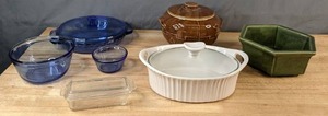 lot 464 image: Vintage Haeger No. 4003 Pottery Midcentury Green Hexagon Planter Pot, Corning Ware French White, Brown Ceramic Confit Pot with Handles, & More - V