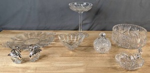 lot 465 image: Beautiful Crystal Collection Morley Crystal Candy Dish, Various Candy Dishes, Salt & Pepper Swans, & More - V
