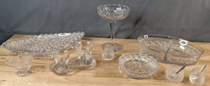 lot 466 image: Beautiful Crystal Collection Fostoria Century Clear Glass Cream and Sugar Set with Tray, Oval Dishes, Gravy Bowl, Candy Dishes, & More - V