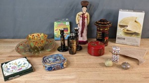 lot 475 image: Haddon Hall Minton English Bone China Floral Dish, Vibrant Chips and Dip Set, & More - V