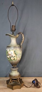 lot 422 image: VintageAntique Hand-Painted Ceramic Pitcher Lamp Signed by Artist - V