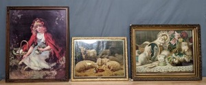 lot 468 image: Set of (3) Framed Art Pieces In the Fold, Little Girl in Red Hood, & Playful Kittens - V