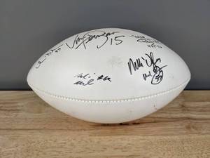 lot 504 image: Dallas Cowboys Ed Too Tall Jones & Mel Renfro Autographed Las Vegas Hilton Football HOF 96 NFL Plus 5 Other Signatures - V
