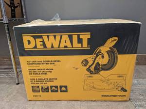 lot 1A image: Brand New DeWalt 15 Amp Corded 12 in. Compound Double Bevel Miter Saw - T
