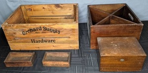 lot 498 image: Four Antique and Vintage Wooden Crates, & Wooden Cooler - V