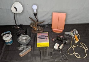 lot 499 image: Mixed Lot Blow Dryers (Vintage Style-Queen), Mirror, Fan, Heater and Lamps - V