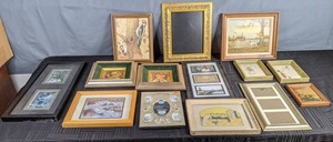 lot 497 image: 14-Piece Collection of Framed Vintage Artwork and Photo Frames - V