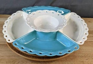 lot 505 image: California Pottery Calif US L48 1960s Lazy Susan RelishCondiment Dish - V