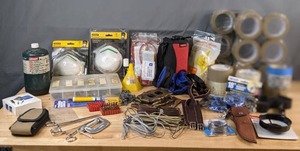 lot 506 image: Mixed Lot Vintage J Martini Knife, N95 Masks, Bungee Cords, Fishing Reel Parts, Tape and More - V