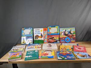 lot 530 image: Collection of Kids Books SpongeBob SquarePants Just Draw, Play-a-Sound Around The Farm, Cars Fastest Cars, Thomas & Friends Lets Go, Thomas, Learn to Write Pen Control, Sesame Street Elmo Loves You, Disney Pixar Up, Spiderman and More - V