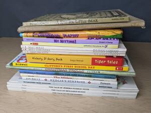 lot 586 image: Vintage Collection of (18) Kids Books Tiger Tales, Tale of Peter Rabbit, Cliffords First school Day, No Hitting The Flintstones and More - V