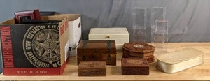 lot 664 image: Huge Assortment of Large Jewelry Collection Boxes as well as Small Velvet Hinged RingEarring Boxes - V